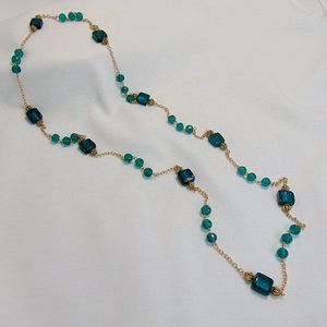Teal Peacock Green Blue Crystal Lamp Work Necklace